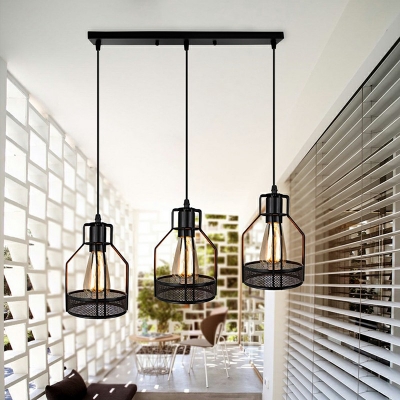Industrial Style 3 Heads Metal Cage Hanging Lamp Pendant Lights over Kitchen Island