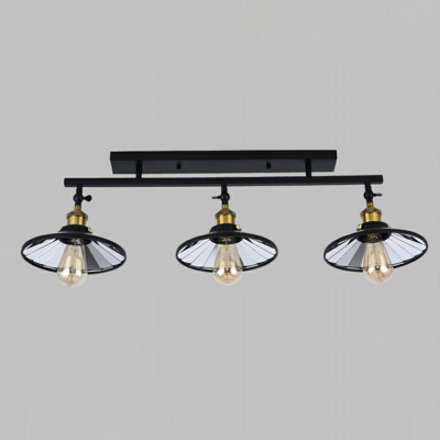 Industrial Style 3 Lights Cone Shade Ceiling Lamp Black Finish Metal Semi Mount Lighting for Dining Room