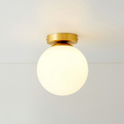 Modern Simplicity 1-Head Semi Flush Light White Globe Glass Shade Ceiling Light