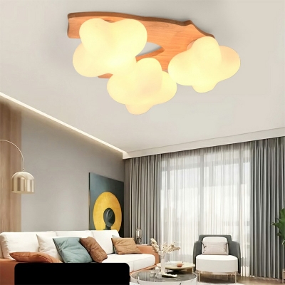 Nordic Style Wooden Frosted Glass Ceiling Mounted Fixture for Living Room