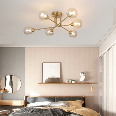 Post-Modern Style Globe Glass Lampshade Metal Flush Ceiling Lights for Living Room