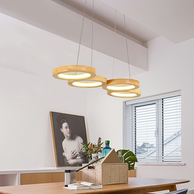 Ring Kitchen Island Pendant Arcylic Shade 1 Inch Height Minimalist LED Hanging Light in Wood