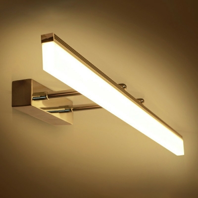 Silver Metal Linear Mirror Front Lamp Minimalist Rectangle Acrylic White LED 1-Light Wall Lamp