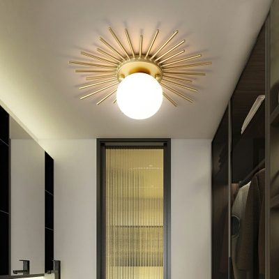 Spherical Flush Mount Lighting with White Glass Shade Minimalism 1 Bulb Ceiling Mounted Fixture in Gold