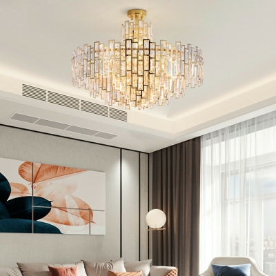 Tiered Pendant Chandelier Contemporary Crystal 18 Inchs Height Gold Ceiling Suspension Lamp