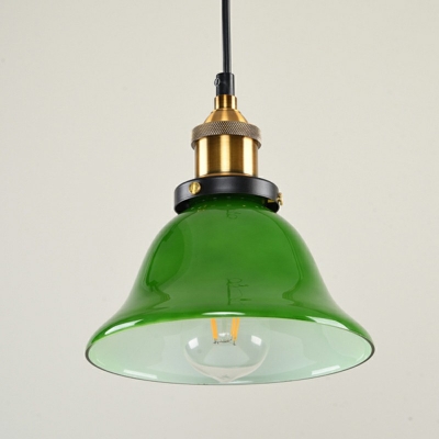Vintage Green Bell Shade Single Light Pendant Light in Industrial Style for Warehouse Bar Garage