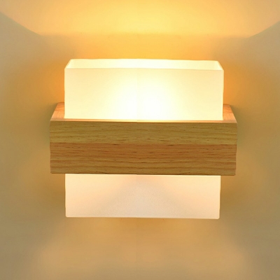 Wooden Ultrathin Rectangle LED Wall Sconce 1 Bulb Minimalist Wall Mounted Lamp with White Glass