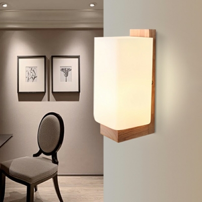 Wooden Ultrathin Rectangle LED Wall Sconce 1 Head Minimalist Wall Mounted Lamp with White Glass
