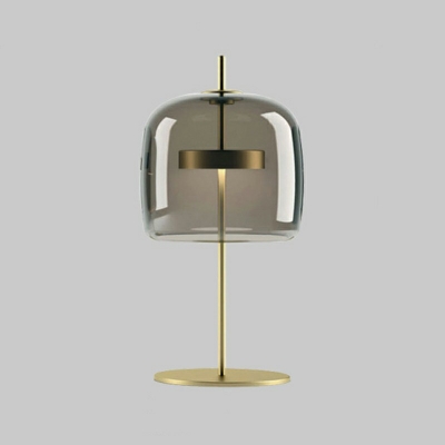 1 Bulb Smoke/Tan Glass Table Light Drum Shape LED Nightstand Lamp