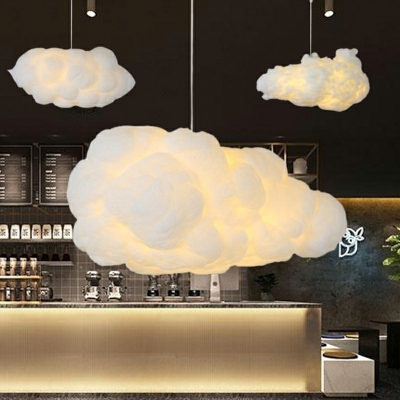 2-Light Pendant Chandelier Artistic Cloud Cotton Fixtures for Restaurant