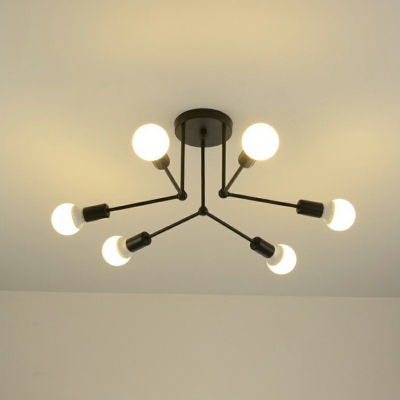 6 Light Metal Semi Flush Mount Industrial Sputnik Ceiling Lighting for Living Room
