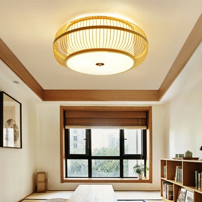 Asian Style Lantern Flush Mount Bamboo Wood Ceiling Mount Lamp for Living Room