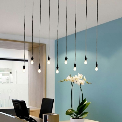 Bare Bulb Design Iron Pendant Light 1 Bulb 1.5 Inch Wide Dining Room Hanging Pendant in Black