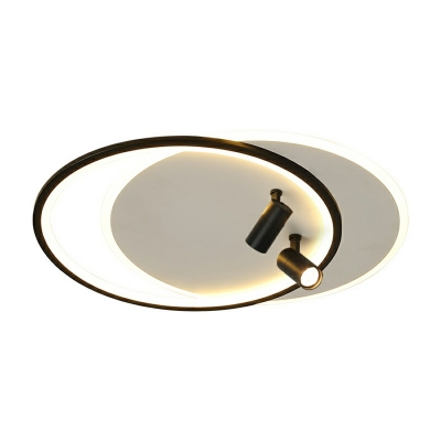 Black Oval Flush Mount Lamp Metal Ceiling Mounted Fixture with 2 Spotlights