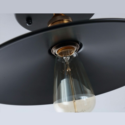 Cone Shade Metal Semi Flush Mount Vintage Industrial Black 1 Light Ceiling Light for Balcony