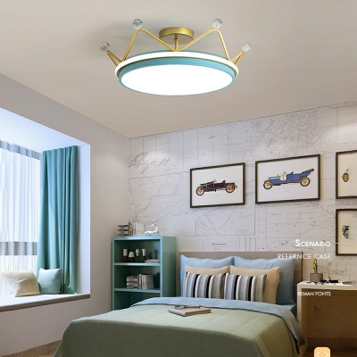 Crown Girls Bedroom Flush Ceiling Light Acrylic LED 8.5 Inchs Height Cartoon Flush Mount Fixture