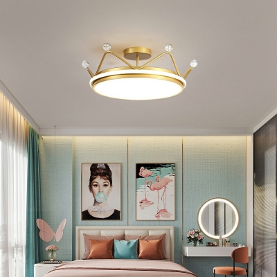Crown Girls Bedroom Flush Ceiling Light Acrylic LED 8.5 Inchs Height Cartoon Flush Mount Fixture