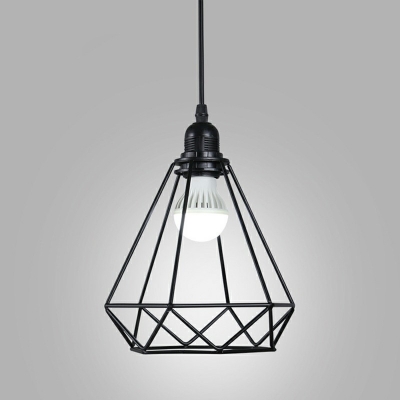 Diamond Form Black Pendant Industrial Dining Room Iron Cage Single Light Hanging Lamp