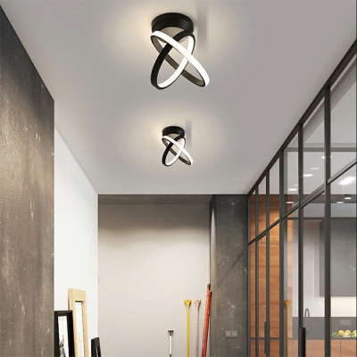 Double Ring Ceiling Light Stylish Modern Metal LED Semi Flush Mount Lamp 9 Inchs Height with Silica Gel Shade