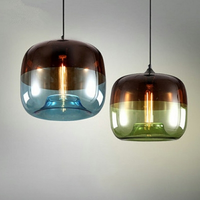 Glass Drum Mini Hanging Lamp Post Modern 1 Head Pendant Lighting with 19.5