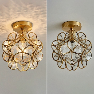 Golden Flower Shade Semi Mount Lighting Minimalist 1-Bulb Glass Ceiling Flush Light for Corridor