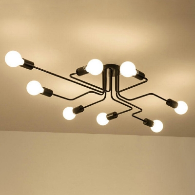 Industrial Large Semi Flush Ceiling Light Metal Black Ceiling Lamp for Living Room Clothes Stores