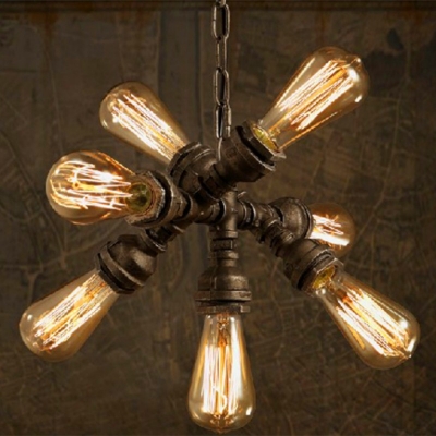 Industrial Living Room Pendant Iron Details 7-Blub 16 Inchs Wide Hanging Lamp with Round Canopy