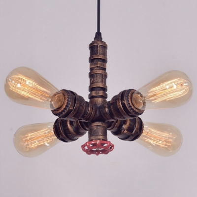 Industrial Metal Hanging Chandelier Light 4 Bulb Shade Suspension Light in Bronze for Restaurant