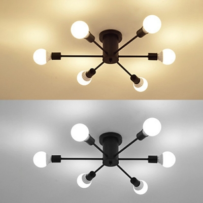 Industrial Metallic Semi Flush Light Fixtures Sputnik Design Living Room Ceiling Mounted Light