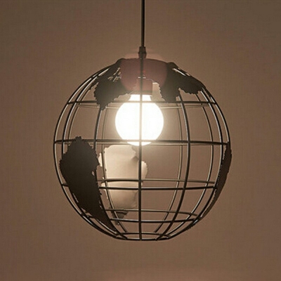 Industrial Orb Pendant Light 39 Inchs Height Black Globe Shade 3 Lights for Coffee Shop