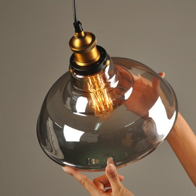 Industrial Style Barn Shade Pendant Light Glass 1 Light Hanging Lamp in Smoke Gray