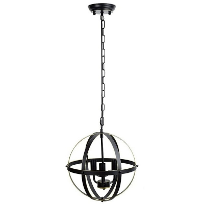 Industrial Style Black Pendant Light Metal Spherical Cage Hanging Lamp for Restaurant