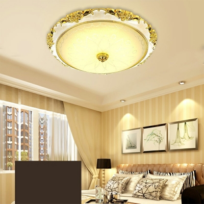 LED Ceiling Flush with Bowl Shade Veined Glass Farmhouse Living Room Flush Light in 3 Colors Light