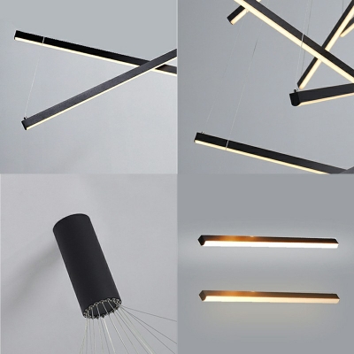 Living Room LED Pendant Chandelier Black Chandelier Light Fixture with Linear Metal Shade