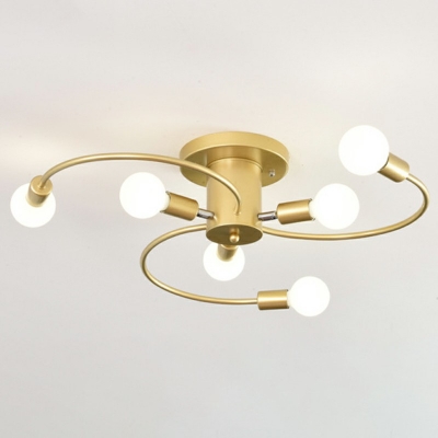 Loft Style Metal Semi Flush Mount Lamp with Exposed Bulb Design Living Room Ceiling Light