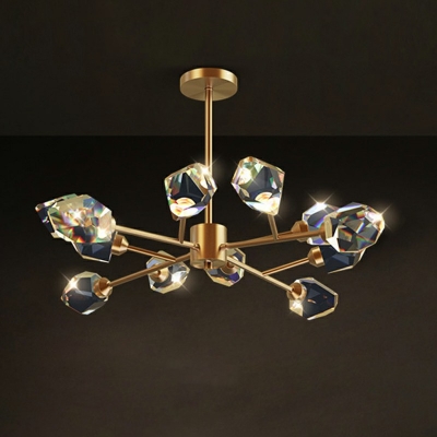 Moden Semi Flush Ceiling Light Accented with Clear Crystals in Brass for Living Room Dining Room
