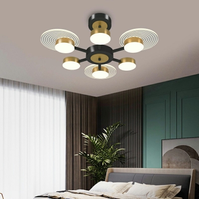 Modern Blossom Chandelier Acrylic Sitting Room LED Hanging Light in Black and Gold