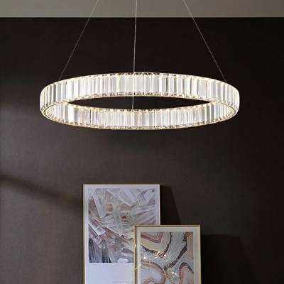 Modern Style Crystal Circle Ceiling Pendant Light LED Sitting Room Suspended Lighting Fixture