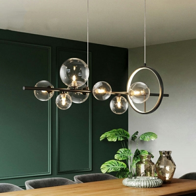 Morden Island Lighting Black Ring and Clear Globe Shaped Minimalist Arcylci LED Hanging Light for Dining Room