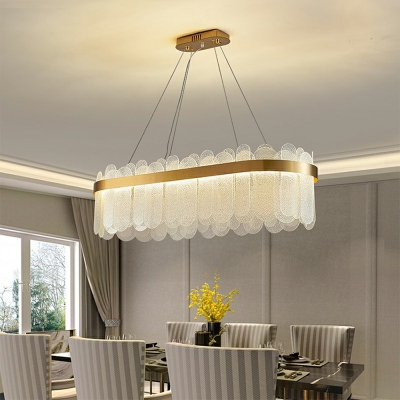 Oval Island Light Fixture Modern Brass Glass Pendant Lamp 10 Lights for Dining Room