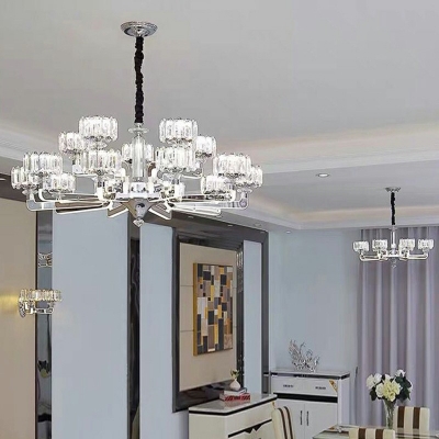 Silver Chandelier Vintage Crystal Cylindrical Pendant Ceiling Light for Living Room