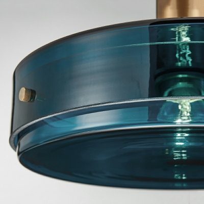 Single Bulb Blue Cylindrical Glass Suspension Light Hanging Light for Cafe Bar