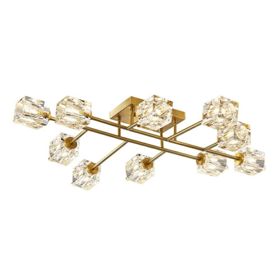 Square Crystal Ball Ceiling Light Fixture Minimal Style Brass Semi Flush in 3 Colors Light