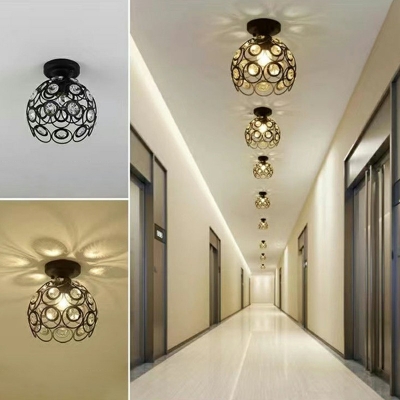 Traditional Ceiling Light Crystal Globe Shade 1 Head Circle Metal Ceiling Mount Semi Flush Ceiling Light for Hallway
