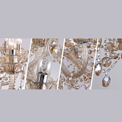 6-Light Waterfall Chandelier With Glass Stands And Droplets Set Hanging Lights in Gold