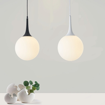 White Glass Ball Mini Hanging Lamp Post Modern 1 Head Pendant Lighting with 39