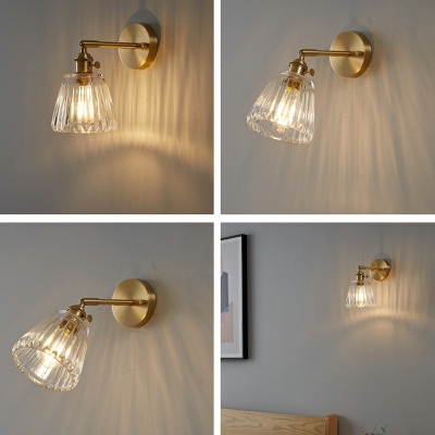 1-Bulb Clear Glass Cup Shape Wall Lamp Living Room Bedside Wall Mounted Light Fixture