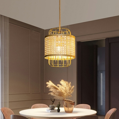 1 Bulb Cylindrical Pendant Lighting Japanese Bamboo Ceiling Suspension Lamp for Tea Room