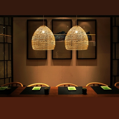 1 Head Chinese Garden Chandelier Handmade Cardboard Shade Pendant Lamp Rattan Hanging Lights for Bedroom