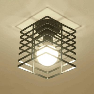 1 Light Metal Semi Flush Mount Light Industrial Black Rectangle Ceiling Lighting